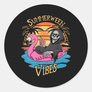 Adesivo Summerween Vibes Skeleton Flamingo Spooky Hallowee
