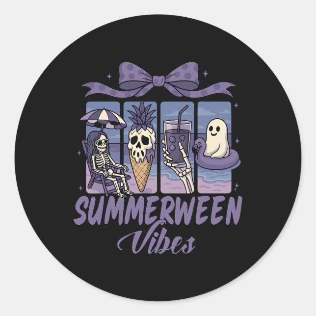 Adesivo Summerween Vibes Skeleton Ghost Beach Party Hallow (Frente)