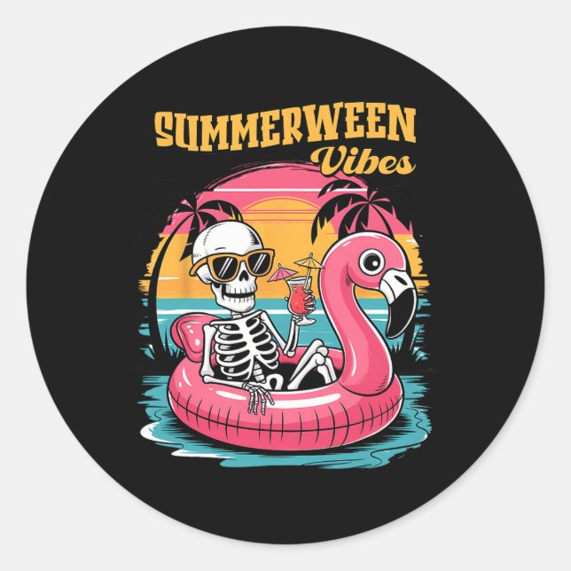Adesivo Summerween Vibes Skeleton Summer Vacation Funny Ha (Frente)