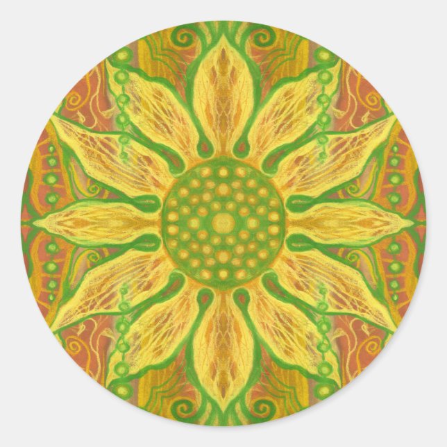Adesivo Sun Flower bohemian art amarelo laranja verde (Frente)