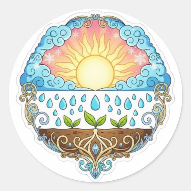Adesivo Sun Rain Growth Nature Symbol Illustration design  (Frente)
