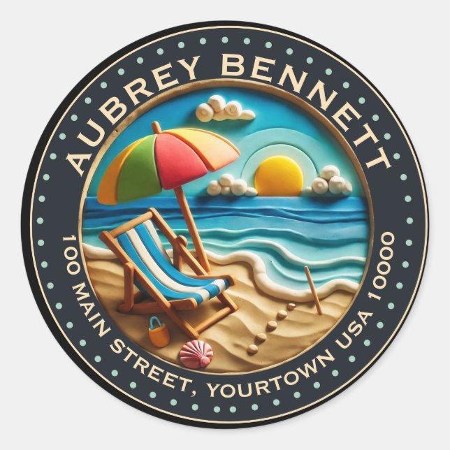 Adesivo Sun & Surf Beach Clay Nome e endereço da arte (Frente)