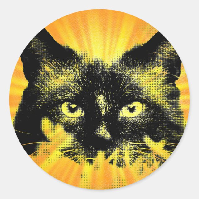 Adesivo Sunburst Kitty Cat Abstrato Feline Art Sticker (Frente)