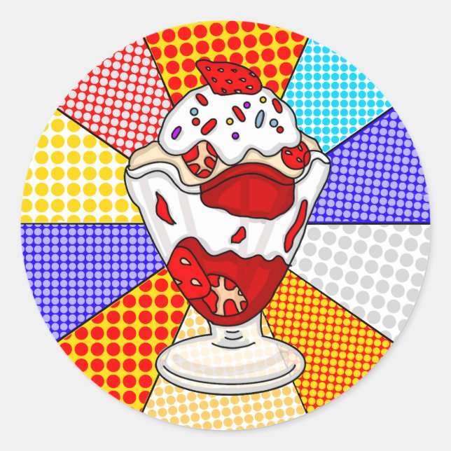 Adesivo Sundae de Sorvete de Morango de Pop (Frente)