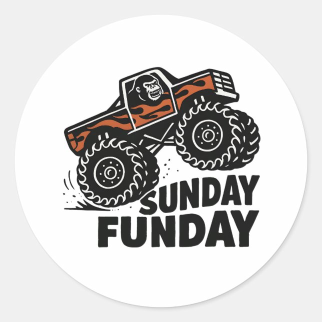 Adesivo Sunday Funday Gorilla Monster Truck Funny Sticker (Frente)