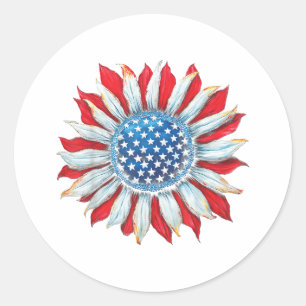 Adesivo Sunflower American Flag 4 de julho Women Men Meri