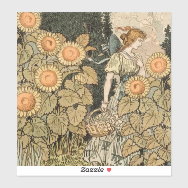 Adesivo Sunflower Art Nouveau Garden Grasset Woman (Folha)