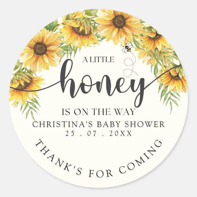 Adesivo Sunflower Bee Baby Shower Gender Neutral (Frente)