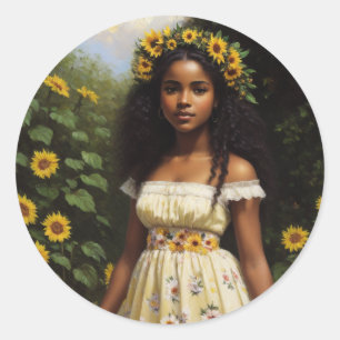 Adesivo Sunflower Black Girl Floral Cottagecore Estética