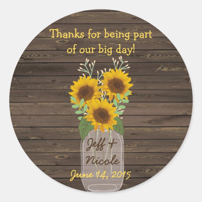 Adesivo Sunflower Country Wood Mason Jar Wedding (Frente)