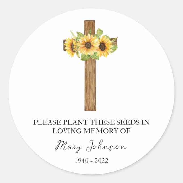Adesivo Sunflower Cross Memorial Funeral Seed Packet (Frente)