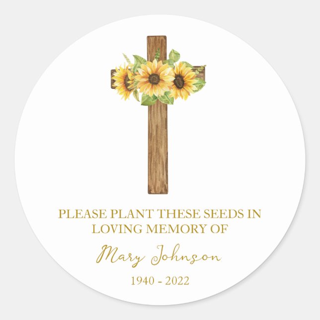 Adesivo Sunflower Cross Memorial Funeral Seed Packet (Frente)