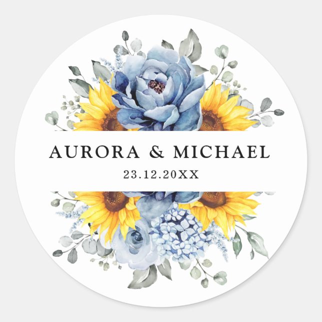 Adesivo Sunflower Dusty Blue Slate Peony Casamento Floral (Frente)