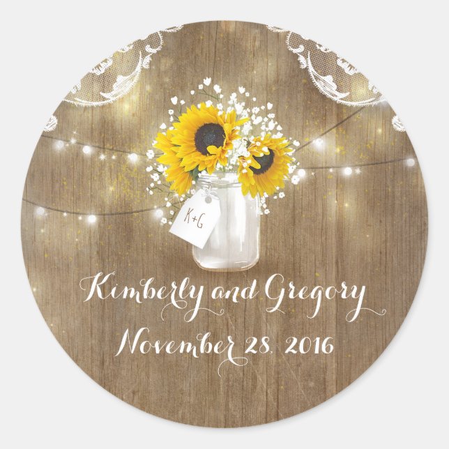 Adesivo Sunflower e Baby Breath Rustic Mason Jar (Frente)