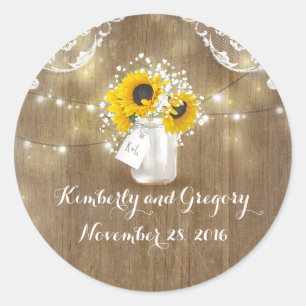 Adesivo Sunflower e Baby Breath Rustic Mason Jar