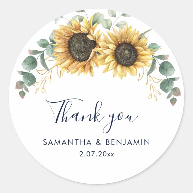 Adesivo Sunflower Floral Wedding Thank You Favor (Frente)