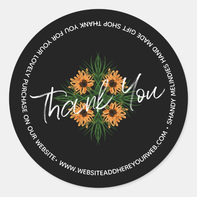 Adesivo Sunflower Hand Drawn Business Obrigado (Frente)