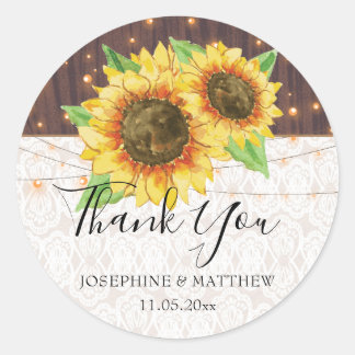 Adesivo Sunflower Lights Lace Wood Casamento Obrigado
