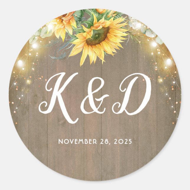 Adesivo Sunflower Rustic Country String Luzes Casamento (Frente)