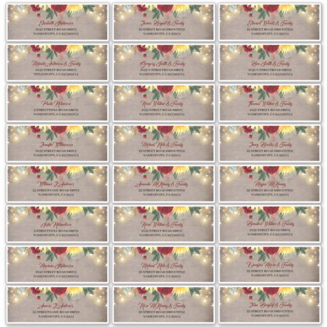 Adesivo Sunflower Rustic Fall Guest Names Endereço Etiquet (Frente)