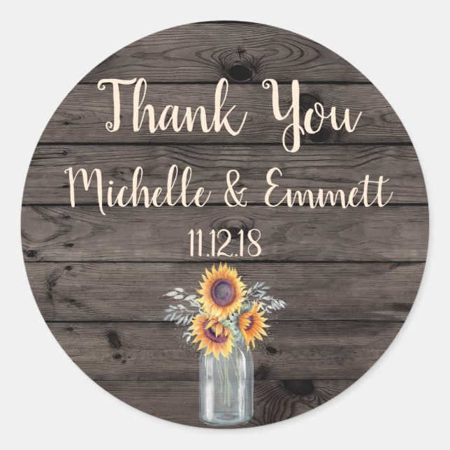 Adesivo Sunflower Rustic Sticker Obrigado A Favor Obrigado (Frente)