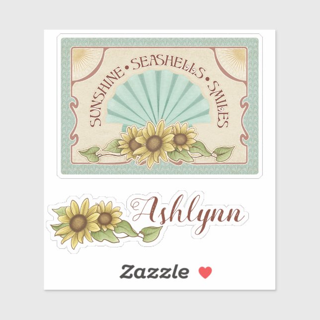 Adesivo Sunflower Seashell Vintage Vibes Personalized Name (Folha)