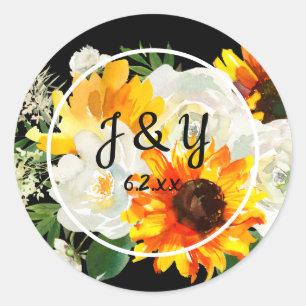 Adesivo Sunflower & White Rose Monograma Obrigado- Preto