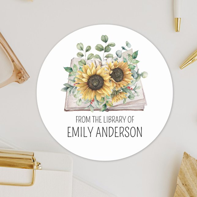 Adesivo Sunflowers on Book From the Library of Bookplate (Close up)