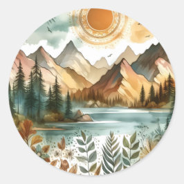 Adesivo Sunny Rustic Boho Nature Pattern Mountain Lake
