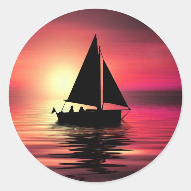 Adesivo Sunset, Barco à vela no mar-39186 (Frente)