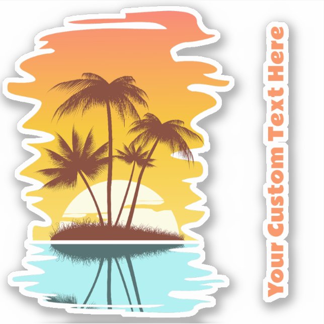 Adesivo Sunset da Ilha Tropical de Texto Personalizado (Frente)