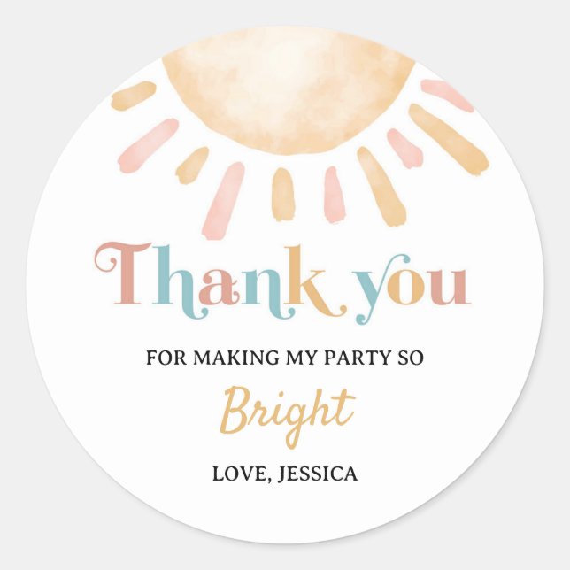 Adesivo Sunshine Boho Sun Festa de aniversário (Frente)