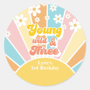 Adesivo Sunshine Retro Daisy aniversário de 3 anos