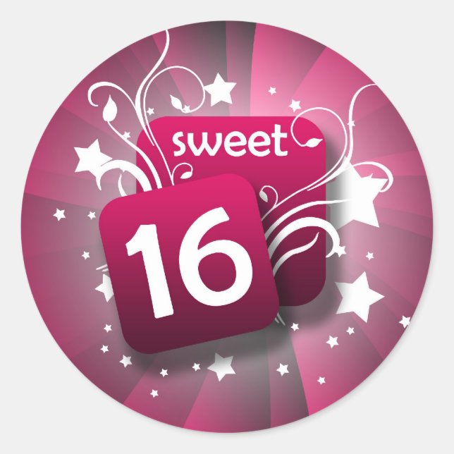 Adesivo Suores e estrelas cor-de-rosa brilhantes Doce 16 (Frente)