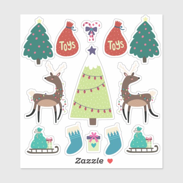 Adesivo Super fofo conjunto de Natal misto com veados (Folha)