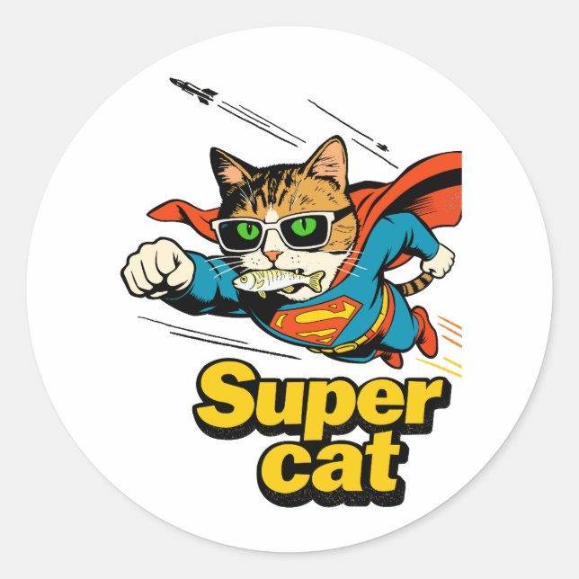 Adesivo Super Gato Voando com Peixe  (Frente)