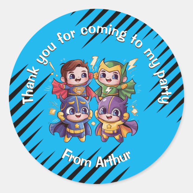 Adesivo Super heróis do partido Crianças super heróis iden (Frente)