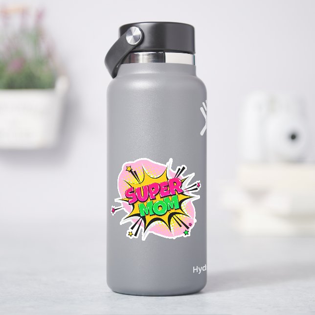 Adesivo Super Mãe Pop de Arte Rosa Amarelo Verde de 4" Vin (HidroFlask)
