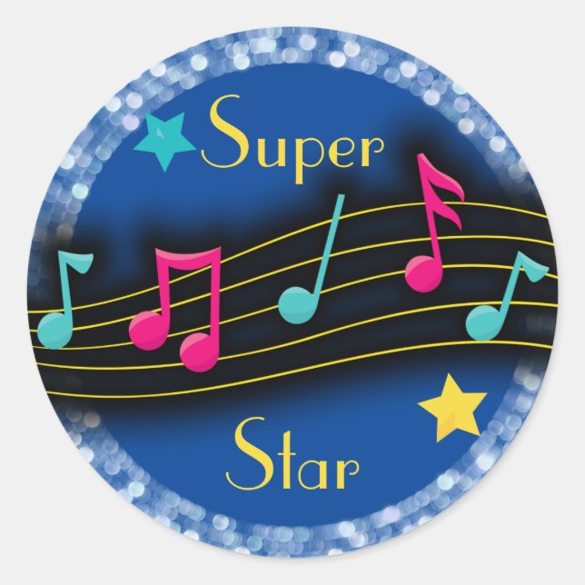Adesivo Super Star Music Notes Classic Round Sticker (Frente)