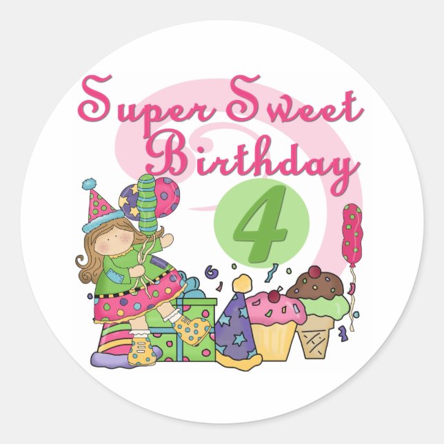 Adesivo Super Sweet 4th Birthday T-shirts e presentes (Frente)