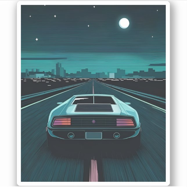 Adesivo Supercarro Furista Vaporwave de Pixel LoFi 80s (Frente)