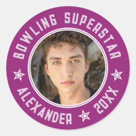 Adesivo Superestrela do Boliche Moderno Roxo Rosa Nome Fot