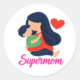 Adesivo Supermom Cute Mother and Child Round Sticker