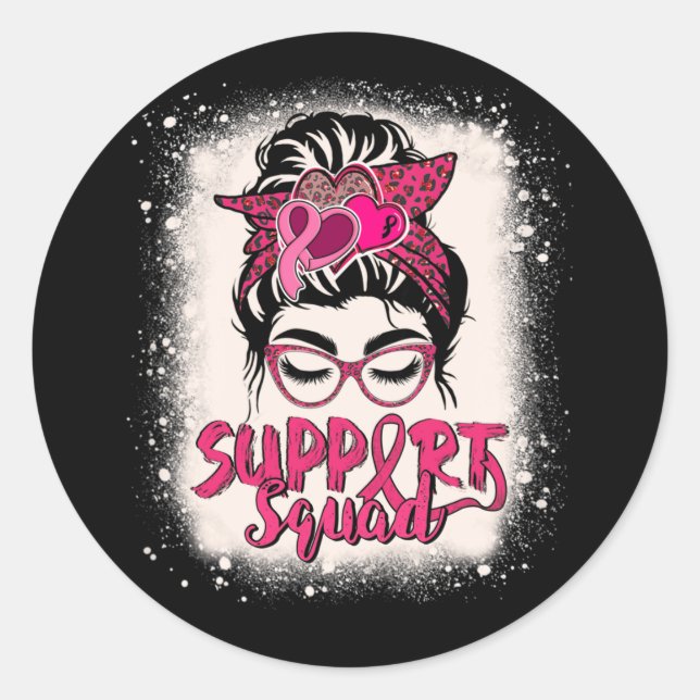 Adesivo Support Squad Messy Bun Pink Warrior Breast Cancer (Frente)