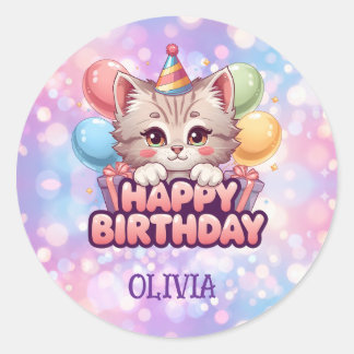 Adesivo Suprimentos para Festa de Aniversário de Gato Fofo