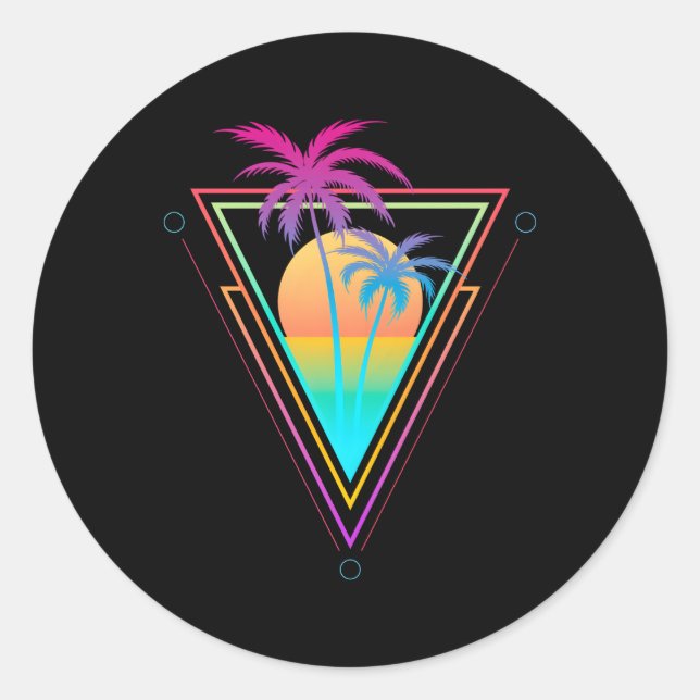 Adesivo surf de Praia de 1980S 1990S Vaporwave Palm Trees (Frente)