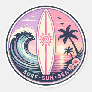 Adesivo Surf • Sol • Mar Insígnia de Onda Tropical Retro