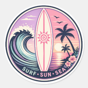 Adesivo Surf • Sol • Mar Insígnia de Onda Tropical Retro