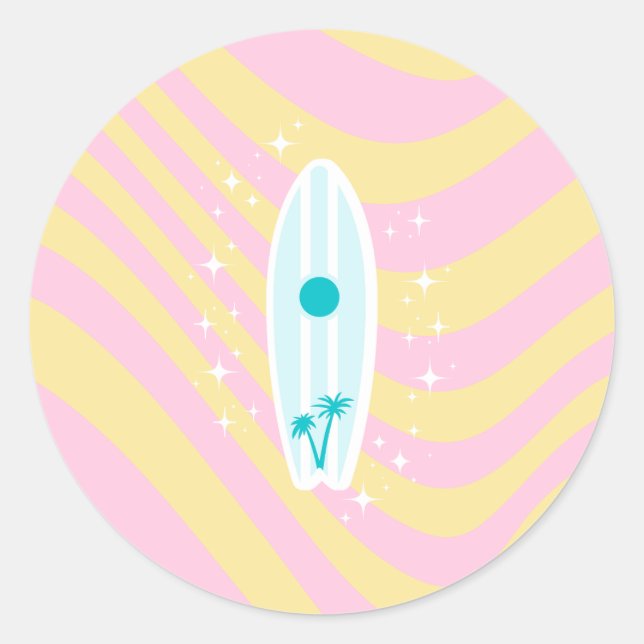 Adesivo Surfboard Rosa, Arte de Praia, Víblias Tropicais,  (Frente)