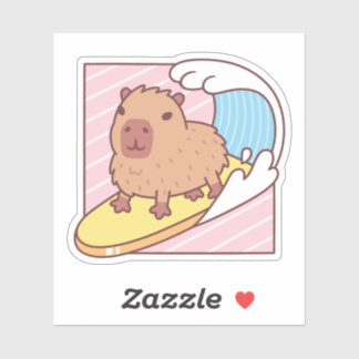 Adesivo Surfe Em Cute Capybara No Surfboard